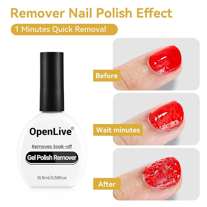 OpenLive 3PCS 16.5ml Quick Dry Base and Top Coat Nail Polish and Gel Remover Set, Base and Top Coat No U V Lamp Curing, Gel Polish Remover for Quick and Easy Removal At Home