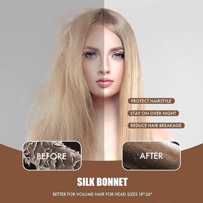 Silk Bonnet for Sleeping Women, Adjustable Soft Satin Lined Bonnet with Tie Band, Double Layer Sleep Night Cap
