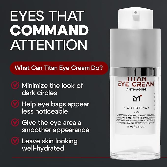 Man Labs Titan Anti-Aging Mens Eye Cream – Mens Dark Circles Under Eye Treatment – Eye Bags Treatment for Men – Crows Feet Eye Treatment Men – Peptides, HA, Herbal Extracts – All Skin Types –Unscented