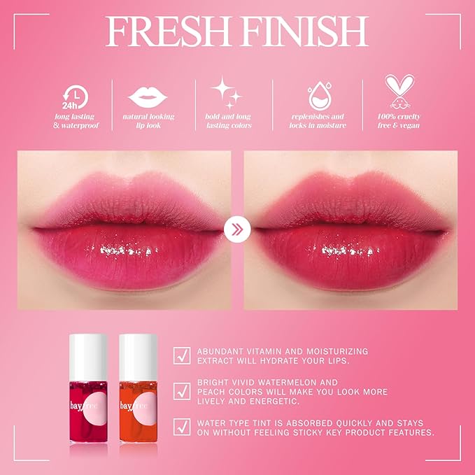 bayfree Lip Tint Stain Set, Korean Water Tint Lightweight Non-sticky, Waterproof Long Lasting Liquid Blush & Lip Stain, Transfer-Proof, Matte Finish Lip Color Makeup (juicy)