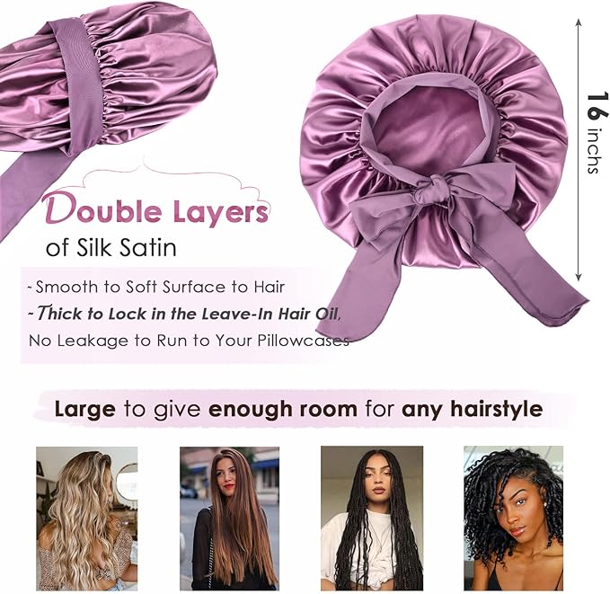YANIBEST Adjustable Silk Bonnet for Sleeping Women Double Layer Satin Bonnet Reduce Friction Prevent Frizz Curly Hair