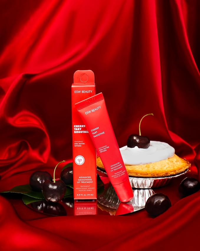 ESW Beauty Cherry Tart Smoothie Lip Treatment - Jelly Red Tint with Shea Butter, Peptides, Cherry Extract for Advanced Smoothing & Collagen Boost