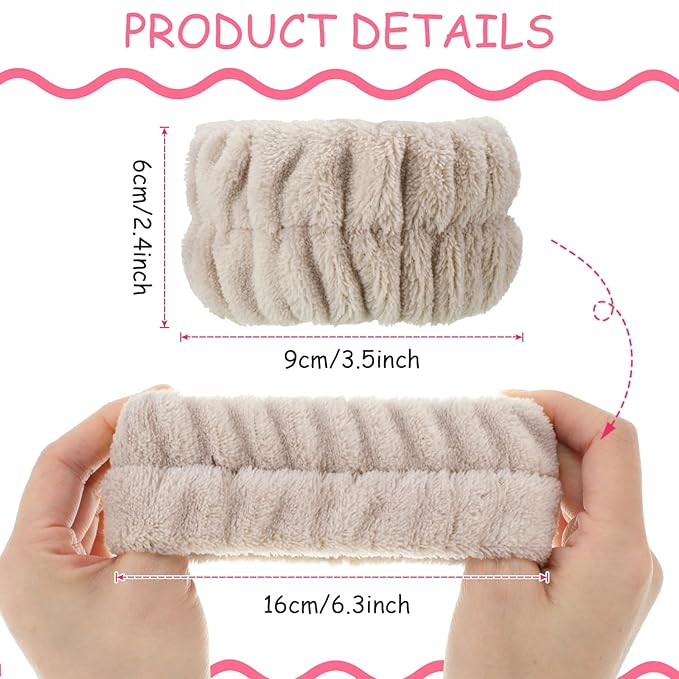 Chuangdi 4 Pairs Wrist Bands for Washing Face Wrist Spa Microfiber Wash Towel Band Scrunchies Absorbent Wristbands Sweatband for Women Prevent Liquid from Spilling(Khaki, Beige)