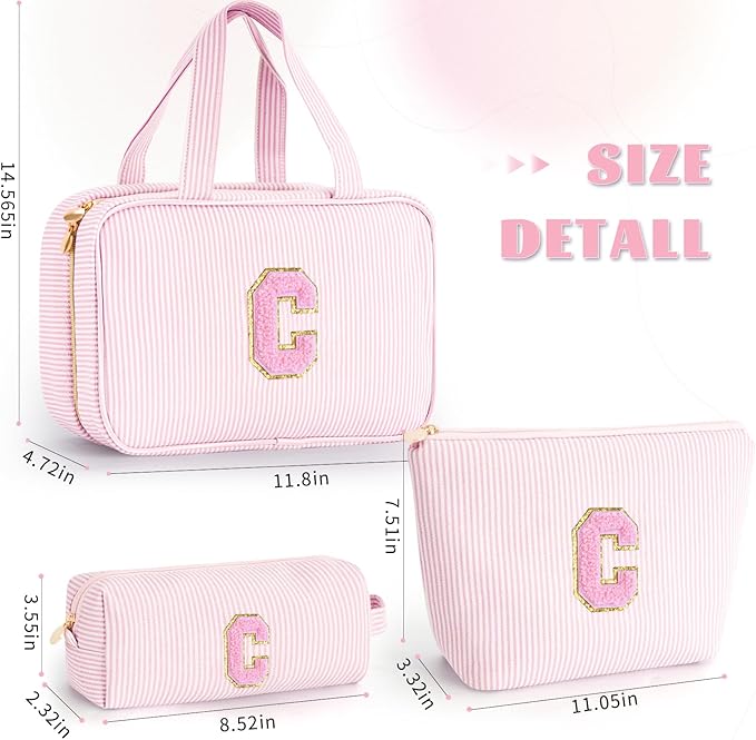 Valentines Day Birthday Gift Idea - Preppy Toiletry Bag Makeup Bag for Women Her - Personalized Cute Makeup Pouch for Girlfriend Bridesmaid Wife Mom | Travel Toiletry Cosmetic Bag - Pink C