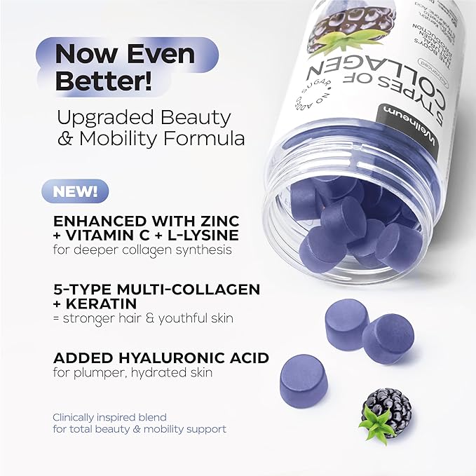 Collagen Peptide Gummies for Women and Men - Collagen Gummy Supplement for Healthy Hair, Skin, Nails and Bones - Hyaluronic Acid, Biotin, Keratin, Saw Palmetto - Sugar Free, No GMO and Gluten, 60 Pcs