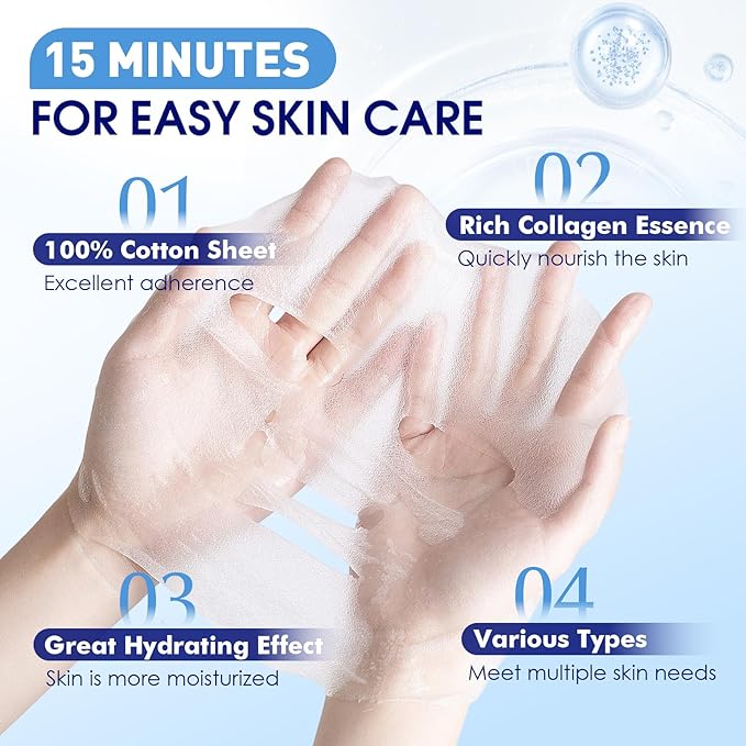 9 Pack Hydrating Face Masks Skincare, Bulk Sheet Face Mask for Dry Skin, Collagen Facial Masks Spa Gifts for Women Skin Care, Valentines Day Gifts, Mothers Day Gifts for Mom, Teacher and Nurse Gifts
