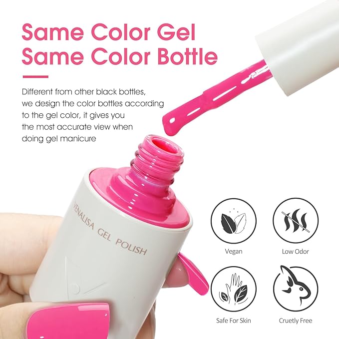 VENALISA Bright Pink Gel Nail Polish, 1 Pcs Pink Gel Polish Color High Gloss Soak Off U V Nail Manicure Salon and DIY at Home Gifts for Women