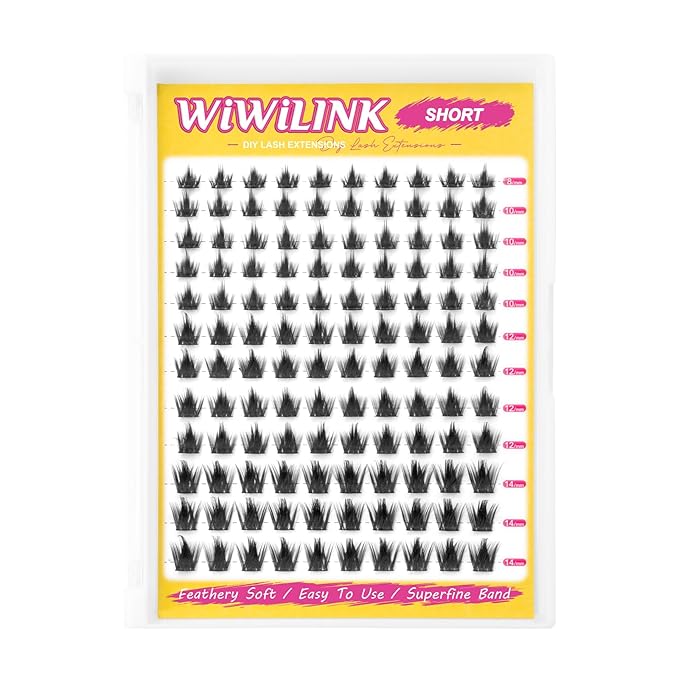 WiWiLINK Wispy Lash Clusters 8-14mm Spike Eyelash Clusters D Curl DIY Lash Extension with Spikes 0.03mm -Thin Band Natural Individual Cluster Eyelashes, California Sunset Short