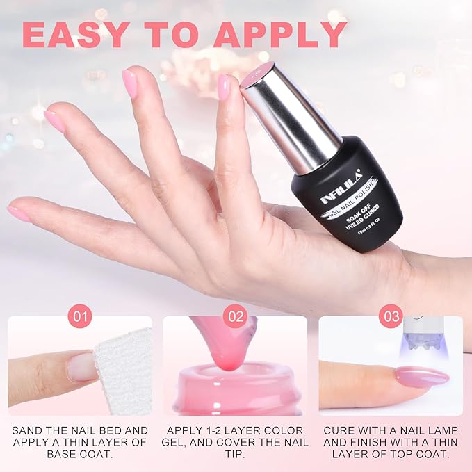 NXJ INFILILA Light Pink Gel Nail Polish, 15ml Baby Milky Pink Soak Off UV LED Gel Polish Long Lasting Shiny, Nude Jelly Sheer Translucent Color for Salon and Nail Art DIY at Home N19
