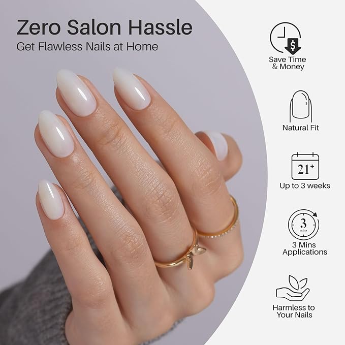 SHANGMENG White Press on Nails Short - Soft Gel Almond Press on Nails for Women Gift, Fit Perfectly & Natural Glue on Nails in 16 Sizes - 32 Reusable Fake Nails with Glue, Milky White