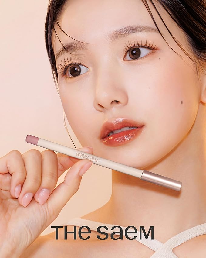 THESAEM Cover Perfection Lip Pencil - 03 Peach Coral - Slim 4mm Lip Liner for Overlip Correction - Korean Makeup Lip Contouring Pencil Easy Blending Formula, 0.04oz