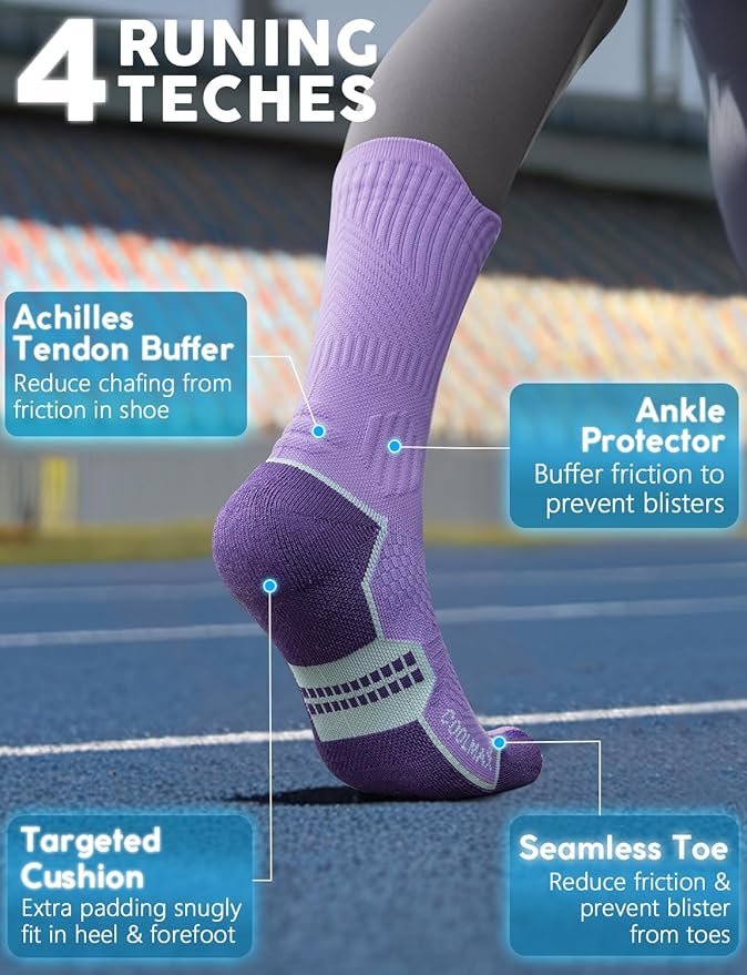Juclise Womens Coolmax Bamboo Viscose Compression Running Crew Socks, Moisture-Wicking Anti-Blister Hiking&Gym Athletic