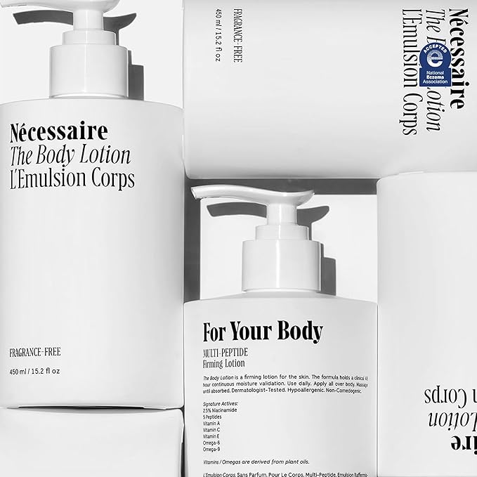 Nécessaire The Body Lotion - Fragrance-Free - Unscented - Multi-Peptide - Firming Body Lotion for Women + Men. 2.5% Niacinamide. Non-Comedogenic Lotion for Sensitive Skin – 450ml/15.2 fl oz