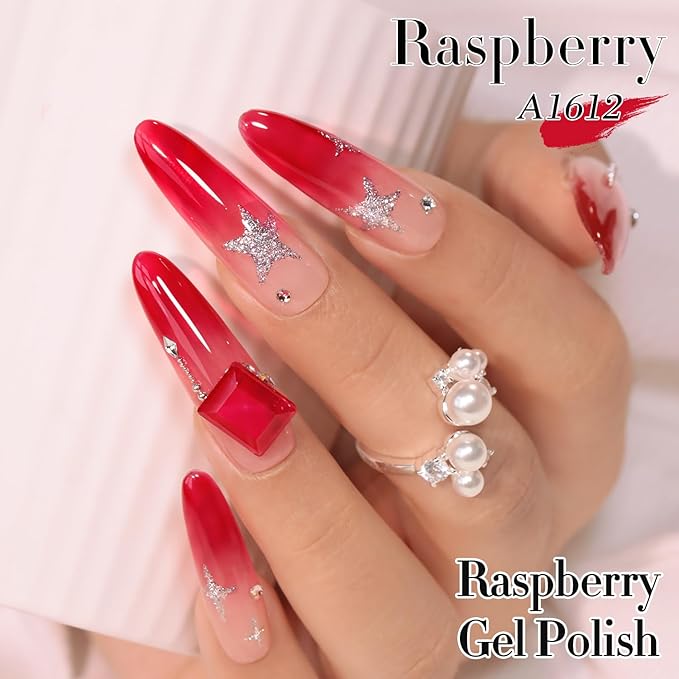 Double Rhythm 0.5 Oz Jelly Gel Polish Same Color Same Bottle Sheer Neutral Natural Light Milky Pastel 15ML Translucent Polish Art DIY at Home (Red-A1612)