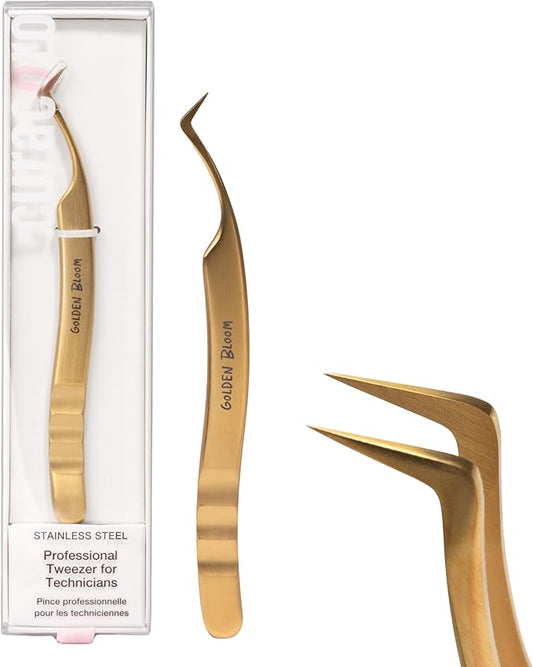 Curacoro Lash Tweezers for Eyelash Extensions – LashSmith 90° Eyelash Tweezer for Volume & Promade Fans