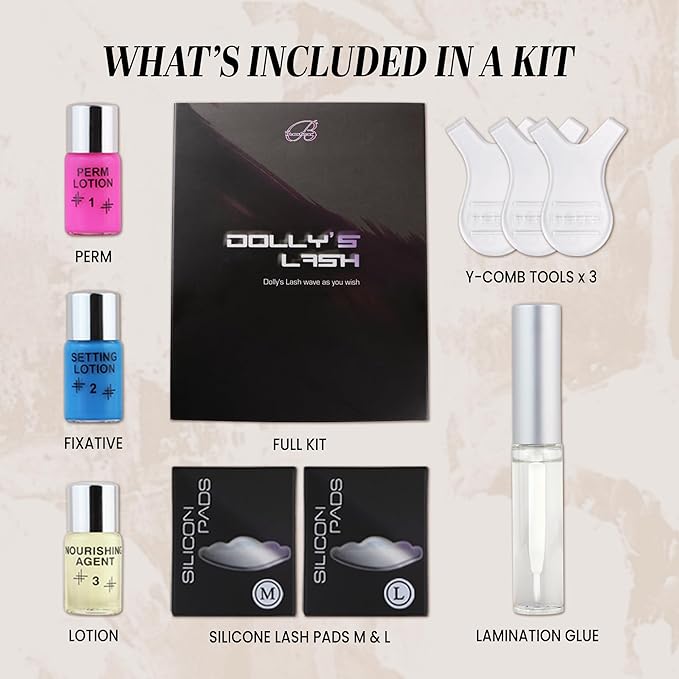 Dolly's Lash Beauticom Lift Eyelash Wave Lotion Perm Kit - for Professional Curling, Perming, Lifting