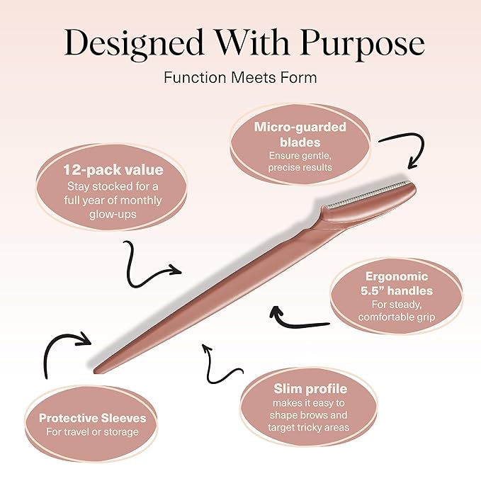Kitsch Dermaplane Razor for Women Face – Face Razors for Women & Men, Eyebrow Trimmer & Face Shaver – Exfoliating Facial Razor & Skin Care Tool for Smoother Skin - Terracotta, 12 pcs