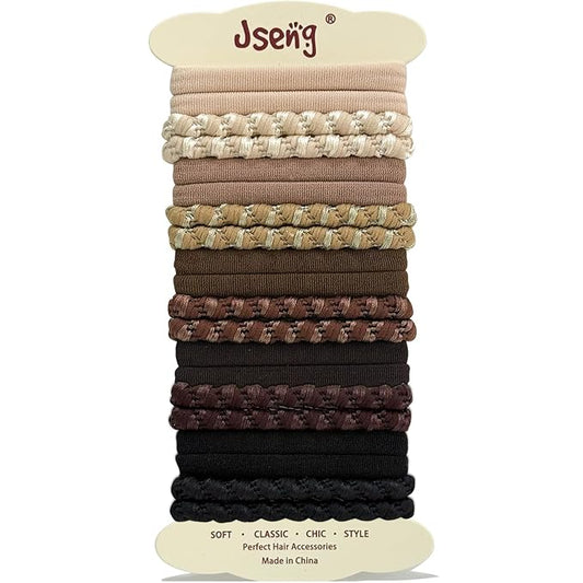 Jseng 20PCS Seamless Hair Ties for Women - Soft No Damage Elastic Braid Hair Accessories for Thick Curly Hair - Neutral
