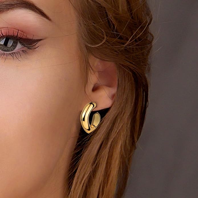 6 Pairs 14K Gold Plated Hoop Earrings for Women Lightweight Chunky Hoop Earrings Multipack Hypoallergenic, Thick Open Twisted Huggie Hoops Earring Set Jewelry for Gifts.