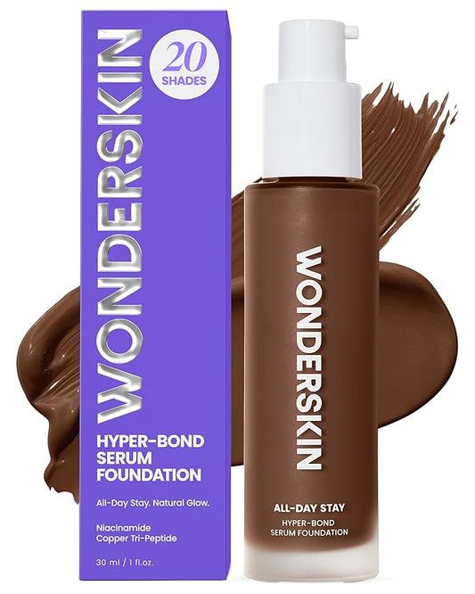 Wonderskin Hyper Bond All-Day Stay Serum Foundation – Waterproof, Transfer-Proof, 24HR Longwear Face Makeup with Niacinamide & Hyaluronic Acid – Lightweight, Natural Finish (Spark)