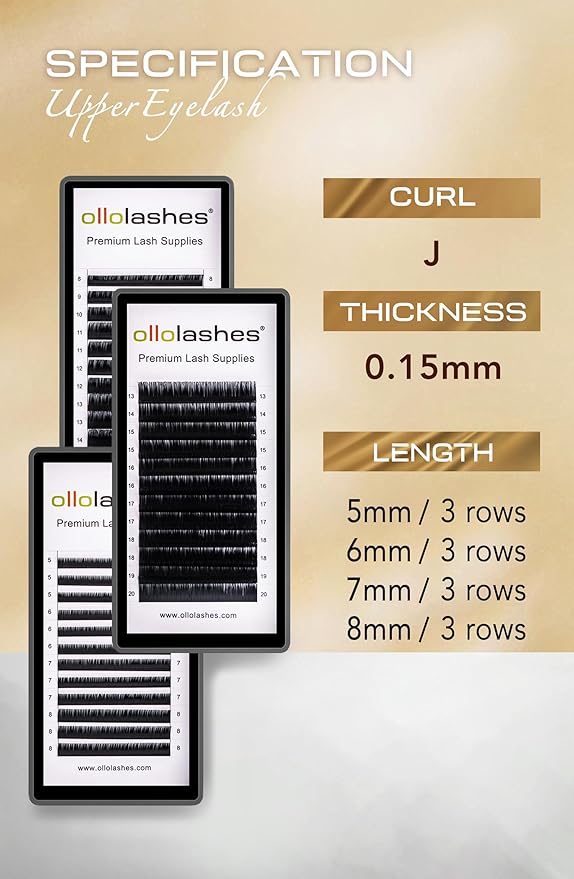 OLLOLASHES Eyelash Extension B C CC D J Curl Mix 5-20mm 0.03 0.05 0.07 0.15 Super Matte Classic Lash Extensions Professional Supplies for Lash Techs (D-0.15, 5-8mm)