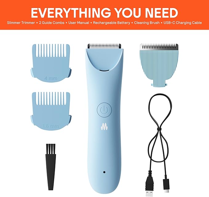 MERIDIAN Slimmer Trimmer – Electric Bikini Line & Pubic Hair Trimmer for Women, Body Hair Groomer for Intimate Areas, Legs & Underarms, Waterproof & Rechargeable, Sky