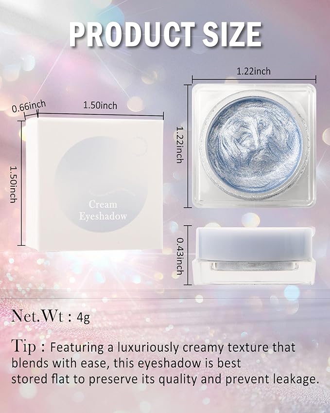 Glitter Cream Eyeshadow Palette, Blue Shimmer Long-Lasting Eye Shadow Pot, Single Holographic Iridescent Eyeshadow Palette Eye Brightener, Smooth Texture Blendable Highlighter Makeup for Women-02
