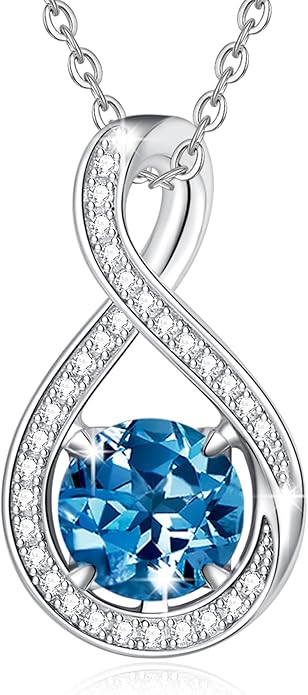 FANCIME Birthstone Necklaces for Women Fine Jewelry Sterling Silver Infinity Pendant Anniversary Birthday Gifts for Her Women Wife Mom Lady Daughter, Chain 16"+2" Extend
