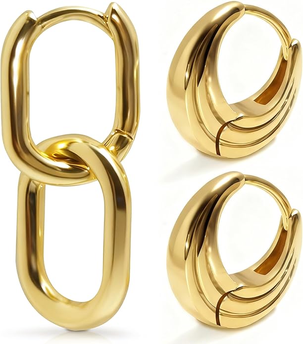 Gold Earrings for Women Trendy, Chunky Gold Huggie Stud Hoop Hypoallergenic Earrings, Jewelry Gifts for Best Friend