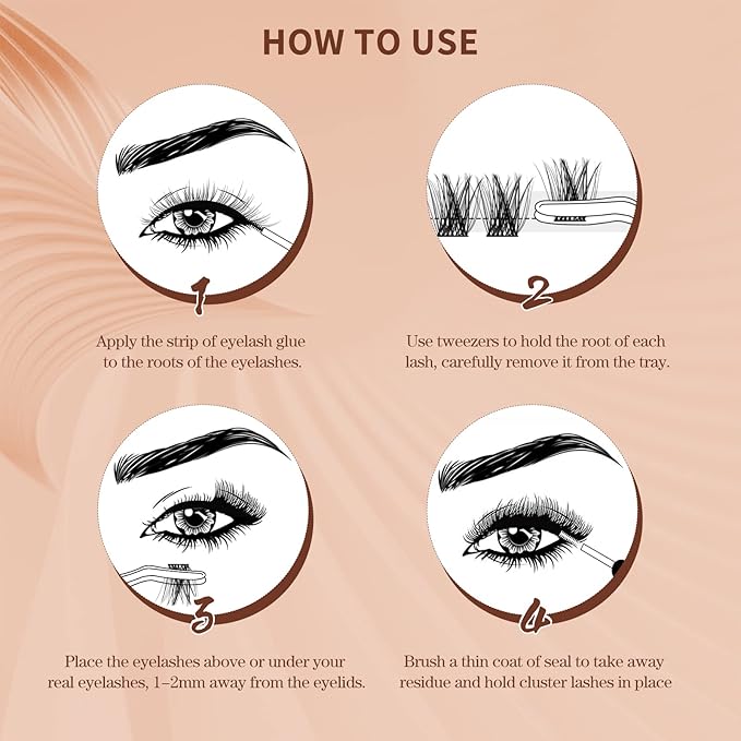 QUEWEL DIY Eyelash Extensions Kit, Lash Clusters 144 Pcs, Clusters Eyelash Applicator Tool, Super Hold Cluster Lashes Bond and Seal, Glue Remover Easy to Apply at Home(S012-Kit)