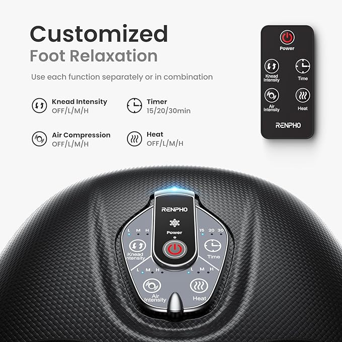 RENPHO Foot Massager Machine with Heat [2026 Upgraded], Shiatsu Foot Massager for Plantar Fasciitis, Valentines Day Gifts for Women, Cordless Control, FSA Eligible HSA Store Eligible, BK