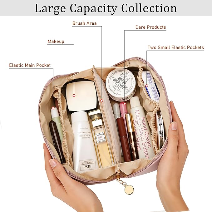 Gifts for Women Bridesmaid Gifts Personalized Initial Makeup Bag PU Leather Cosmetic Waterproof Travel Toiletry Bag (Medium)