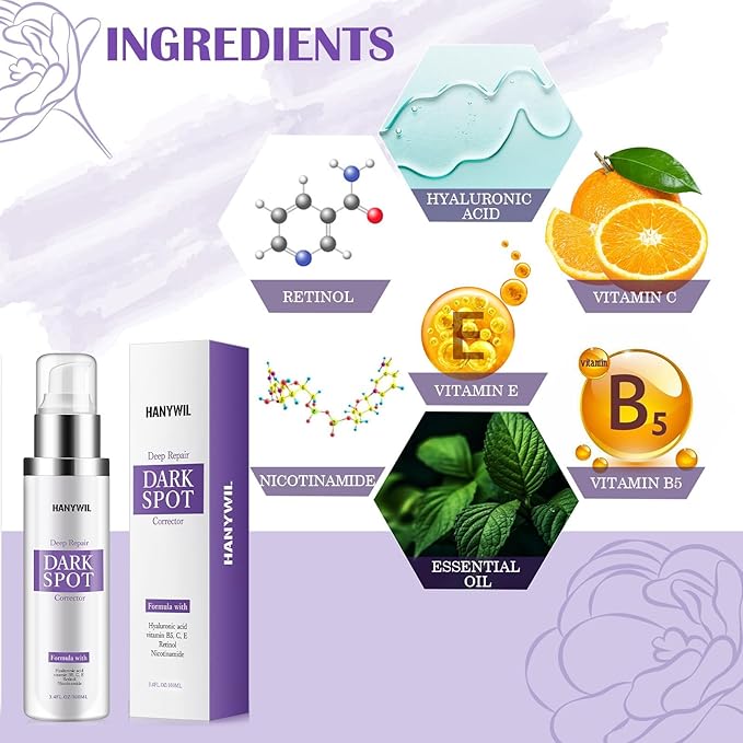 HANYWIL Dark Spot Remover for Face & Body Serum,Rapid Tone Repair Cream with Hyperpigmentation Treatment,Sun Spot, Age Spot & Melasma Remover,Dermatologist-Tested Brightening Retinol Serum (3.4 Fl Oz)
