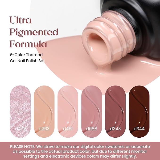 beetles Nude Gel Polish - Nude Symphony 6 Colors Polish Set, Neutral Pink Brown Glitter Skintone Gel Nail Fall Colors, Soak off Uv Led Lamp Needed Nail Art Design Home Diy Gifts For Women