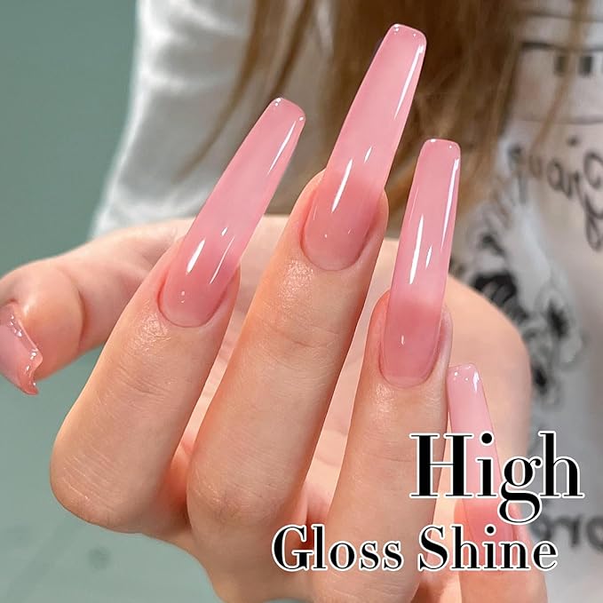 Double Rhythm Gel Polish 15ML Jelly Sheer Pastel Light Milky Color Pearl White Bottle 1 PC 0.5 OZ Full Size Nail Art Salon at Home (Pink-D1386)