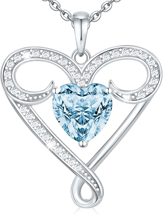 Yuelove Infinity Necklace for Women, 925 Sterling Silver Heart Necklace with 5A Zircon, White Gold Plated Adjustable Chain, Gift for Valentine's Day, Birthday, Anniversary for Wife, Girlfriend, Mom
