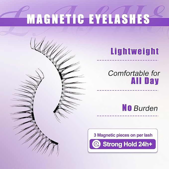 2-Pairs Magnetic Eyelashes Kit with Applicator: Wendy Natural Reusable False Lash Soft Waterproof False Lash No Glue Needed, 079+B01