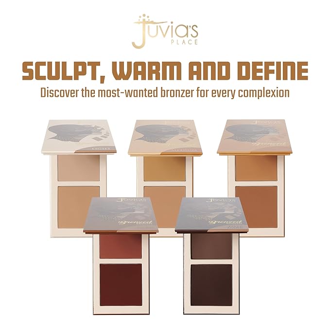 Juvia's Place Bronzed Duo Bronzer Dark - Soft Matte Bronzer, Contour Powder, Pressed Powder, Long-Wearing & Buildable Bronzing Powders - Suitable for Dark to Deep Tan Skin Tone