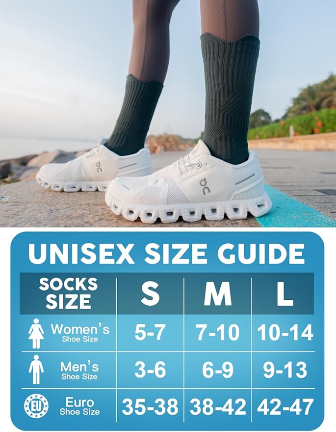 Juclise Womens Coolmax Bamboo Viscose Compression Running Crew Socks, Moisture-Wicking Anti-Blister Hiking&Gym Athletic