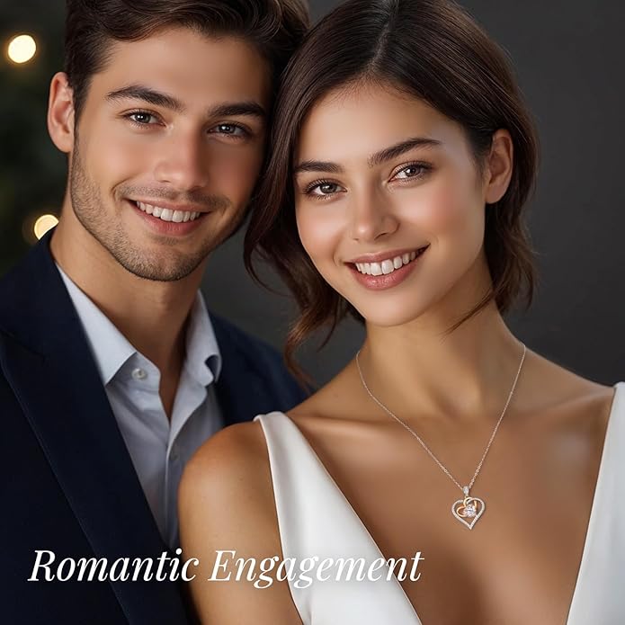 OOBEE Birthstone Necklaces for Women, 925 Sterling Silver Gemstone Fine Love Heart Moissanite Necklace, Ideal Birthday Anniversary Mothers Day Jewelry Gifts for Wife Mom Girlfriend Her