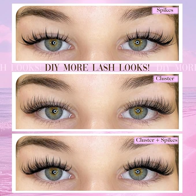 Natural Lash Clusters with Spikes Wispy Eyelash Clusters C Curl Eyelash Extensions 10-14mm Individual Lashes with Lash Spikes 13-19mm DIY Manga Lashes Extension Look by Yawamica