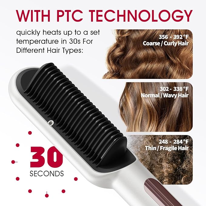 BLUSHMARKS Hair Straightener Brush with Nano Titanium - 30s Fast Heat Ionic Straightening Comb, 9 Temp LED Display & Anti-Scald, Professional Styling Gift for Women
