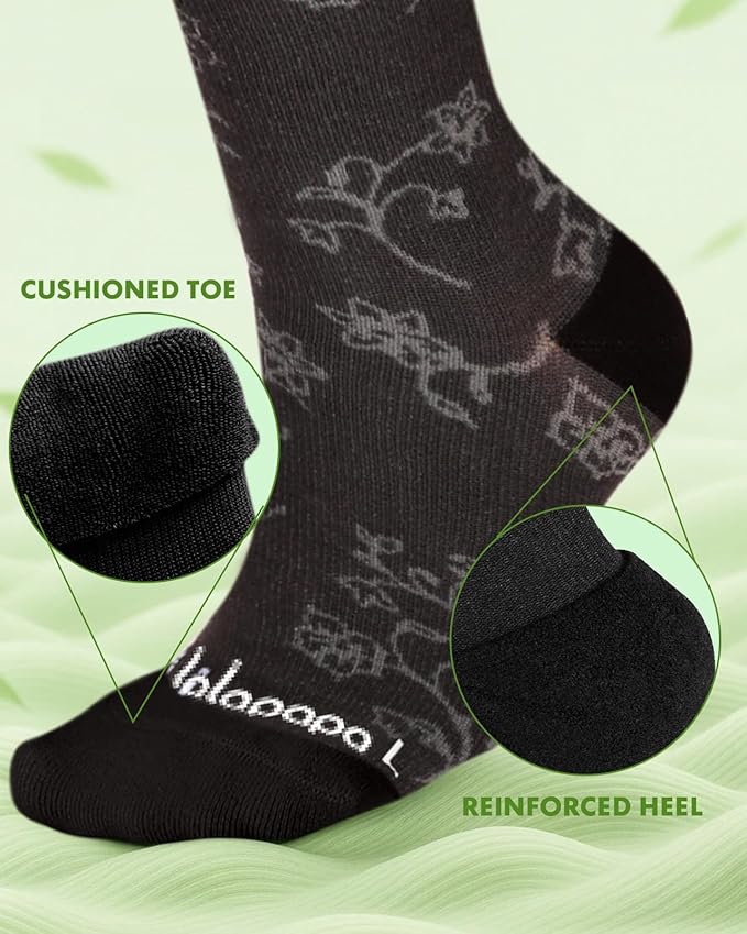 Lalapapa Bamboo Viscose Compression Socks for Women Men 2 Pairs 15-20mmHg Knee High Compression Socks Travel Nurse