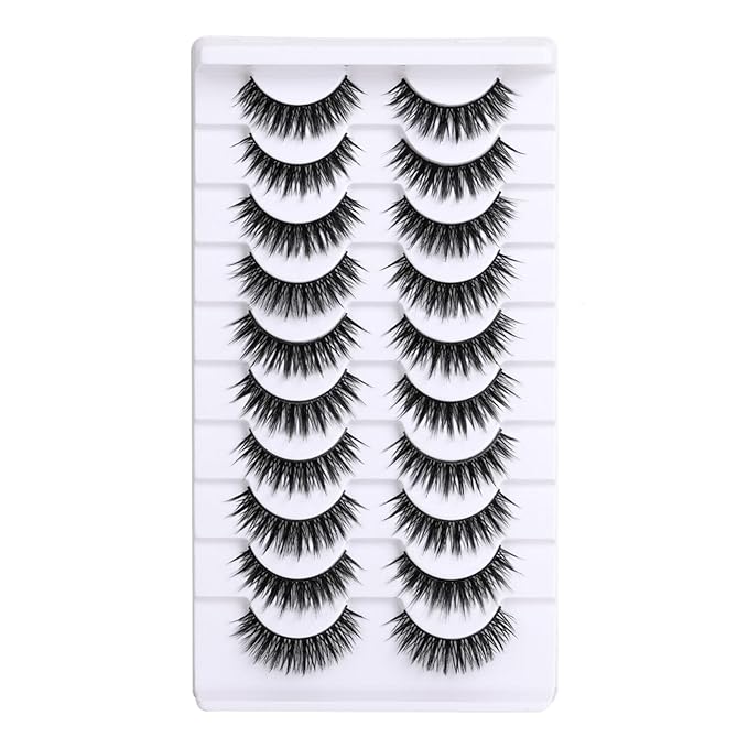 10 Pairs False Eyelashes with Tweezers and High-grade Synthetic Fibers Three-dimensional Long Slender Style Natural Curl Realistic Look Durable Long-lasting Suitable for Daily Comm (Black-C)