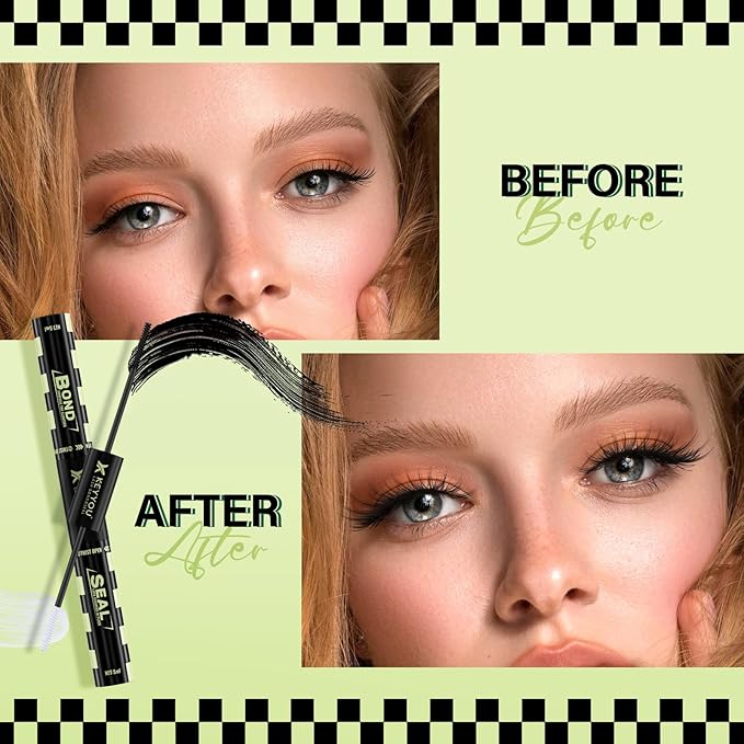 KEYYOU Lash Bond and Seal Black Bond and Seal Lash Glue 10ML Lash Cluster Glue Mascara for Long Lasting WaterProof Lash Extension Black-5ml+5ml