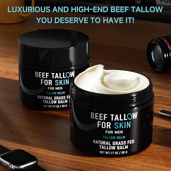 pekinly Beef Tallow for Skin, Beef Tallow Skin Care for Men, Mens Skincare Moisturizer for Face Neck Deeply Nourishing and Moisturizing, Unscented Original Tallow Face Moisturizer for Men, 1.7 OZ