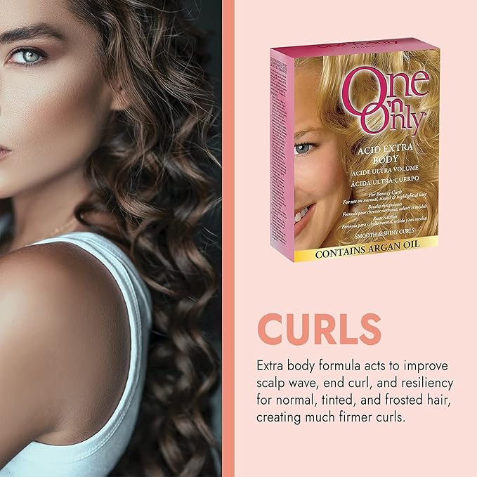 One 'N Only Acid Extra Body Hair Perm - At Home Perm Kit with Argan Oil for Bouncy Curls - Provides Firmer & More Manageable Curls for Normal, Tinted, and Frosted Hair (1 Kit)