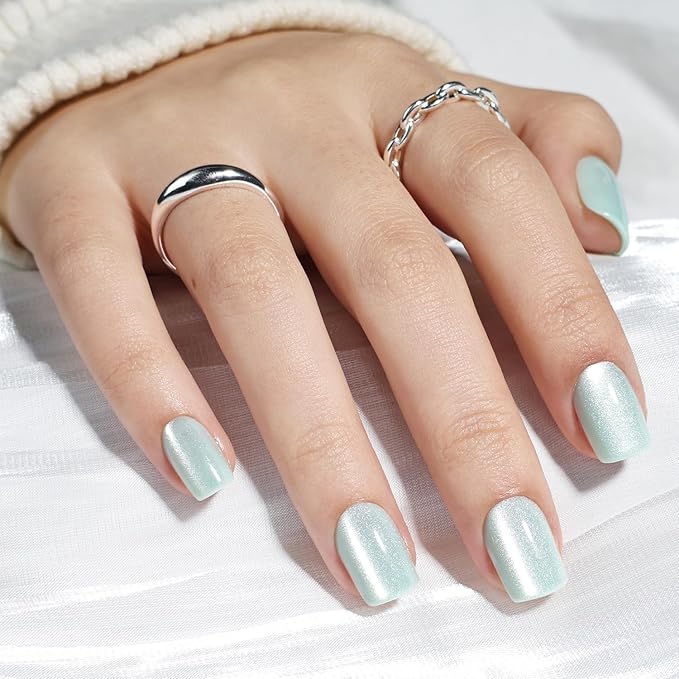 Leefrei Press On Nails, Short Square Green Glazed Press on Nails Frosted Mint Nails Press Ons for Women DIY Fake Nails Kit with Glue, Reusable Glue on Nails Short in 15 Sizes - 30pcs, Frosted Mint