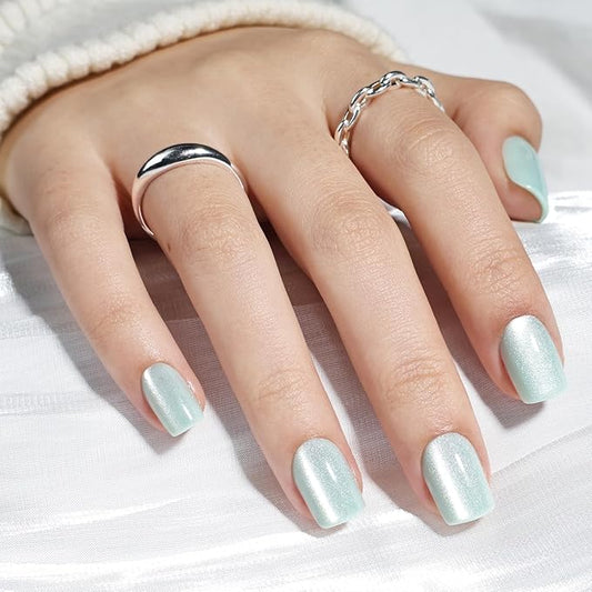 Leefrei Press On Nails, Short Square Green Glazed Press on Nails Frosted Mint Nails Press Ons for Women DIY Fake Nails Kit with Glue, Reusable Glue on Nails Short in 15 Sizes - 30pcs, Frosted Mint