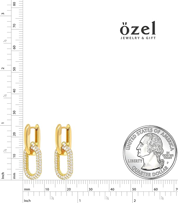 OZEL 14K Gold & Silver Plated Paperclip Chain Earrings with Cubic Zirconia – Dangle, Hoop, Huggie, Stud Styles – Women’s Fashion Jewelry Gift